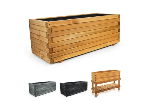 BooGardi Pflanzkübel Holz Hochbeet 120cm naturbraun - Hochbeet aus Kiefernholz, frostbeständig und ideal für Balkon oder Terrasse, bietet 131 l Fassungsvermögen für gesunde Pflanzen.