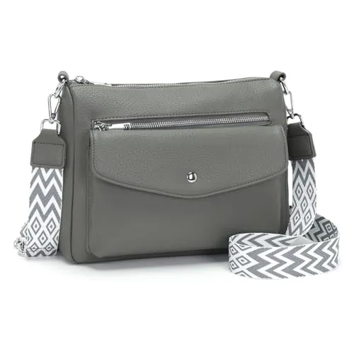 Atgbiem Umhängetasche Damen Mittelgroß Handtasche Klein Tasche Damen Crossbody Bag Veganes Leder Grau Geschenke für Frauen