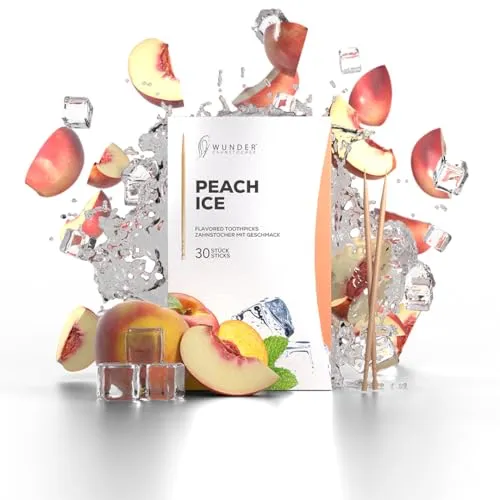 Wunder Zahnstocher - Zahnstocher mit Geschmack - Pfirsich Ice - 30er Pack - Einzeln verpackt - intensiver Geschmack - frischer Atem - gegen Nägelkauen & Rauchentwöhnung - zuckerfrei