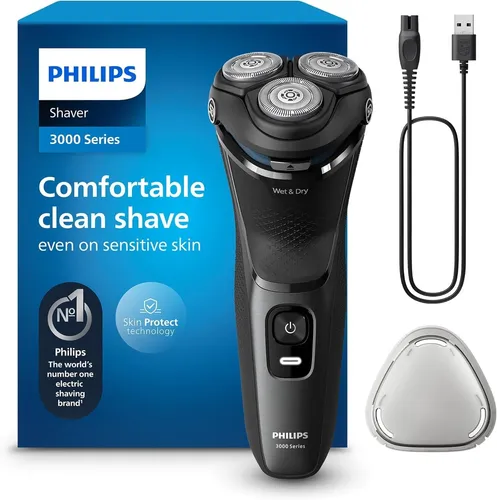 Philips S3145/00 Shaver 3000 Series - Herrenrasierer, elektrischer Nass- und Trockenrasierer mit präzisem Bartschneider für eine sanfte und gründliche Rasur.