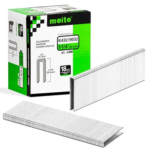 meite 18 Gauge Klammern 5,7 x 32 mm, Drucklufttacker Klammern 32 mm, – 4.000 Stück verzinkte Heavy-Duty Klammern Typ 90 18 GA für Polsterarbeiten, geeignet für Drucklufttacker