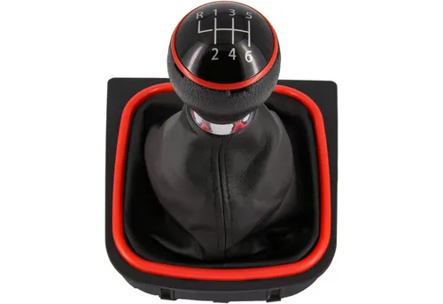 RECAMBO Schalthebel Schaltknauf, Schaltsack, Wahlhebel, Kappe für VW Golf 5 + 6, 2003-2016, Plug & Play, Auto Schalthebel Schaltmanschette, schwarz - rot