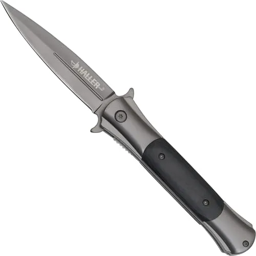 Haller Stiletto Taschenmesser Titan Pakkaholz - Klappmesser mit 9,5 cm Klingenlänge, einseitig geschliffen und edlem Pakkaholz-Griff für optimalen Halt und Stil.