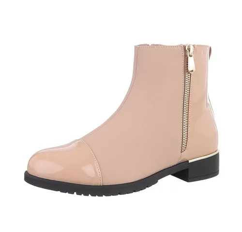 Ital-Design Damen Stiefeletten Beige 87478454 - Flach & Leicht gefüttert - Stylische flache Stiefeletten für Damen in Lederoptik, ideal für Frühling und Herbst. Bequeme Passform mit leichtem Futter und praktischem Reißverschluss für unkompliziertes Anziehen.