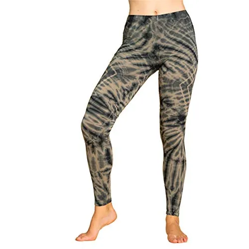 PANASIAM Legging Batik3 SQ01 Grau, M - Handgefertigte Leggings mit einzigartigem Dschungel-Muster aus Thailand. Bequemer Gummibund und elastisches Material bieten perfekten Sitz. Ideal für Yoga und Freizeit. Nachhaltige Mode aus fairer Produktion.