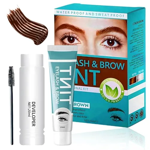 Augenbrauen Färbeset,Augenbrauen-Färbeset zur sanften Coloration,Mit Bürste,Für Pflege der Brauen,Ideal für täglichen Look(Dunkelbraun)