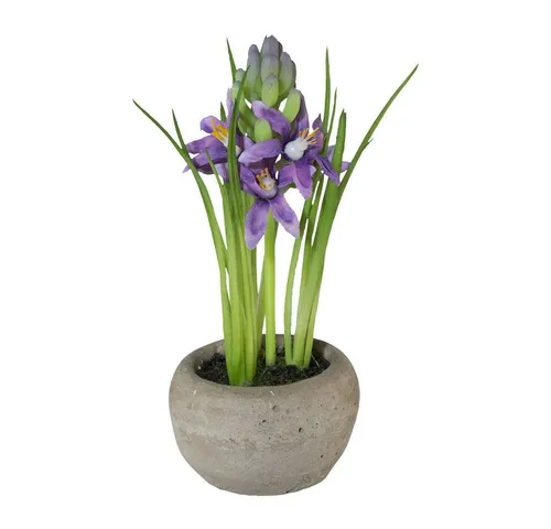 Kunstblume Kunstpflanze HYAZINTHE im Zementtopf. Ca 15cm. Lilie getopft. LILA, Gasper, Höhe 15.00 cm