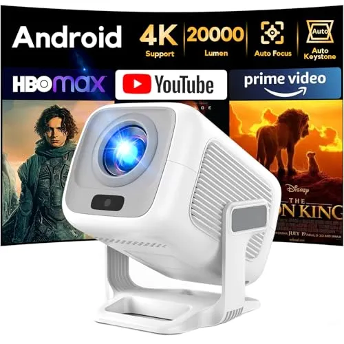 Beamer 4K Unterstützt, AKIYO O4 Smart Projektor mit WiFi 6 und Bluetooth 5.4, Mini Beamer Handy Autofokus und Auto Trapezkorrektur, 120° Drehbar Projector Kompatibel mit HDMI/Smartphone/USB/Laptop/PS5