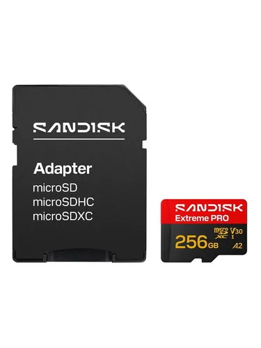 SANDISK Extreme Pro microSDXC 256GB - Hochgeschwindigkeits-Speicherkarte - Die SANDISK Extreme Pro microSDXC 256GB bietet hohe Übertragungsgeschwindigkeiten und eignet sich ideal für die Speicherung von 4K-Videos und hochauflösenden Bildern. Verlässliche Leistung für kreative Projekte.