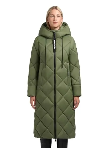 khujo Damen langer Wintermantel warmer Steppmantel mit 2-Wege-Reißverschluss und Schlüsselanhänger Cilia Fern Green Gr. M
