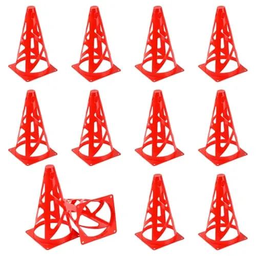 QINGZY Markierkegel Fußball, 23x13cm Pylonen Kinder, 10 Stück Trainingshütchen Fußball, Fußballtraining Kegel Markierungskegel für Skaten Basketball (Rot)