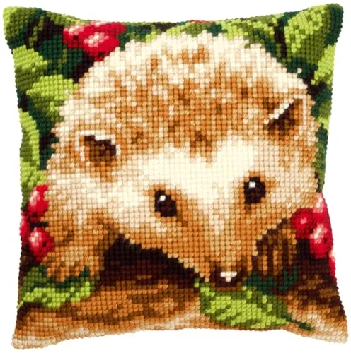 VERVACO Kreuzstich Kissen Set Igel mit Beeren - Zählbare Kreuzstich-Sets für Anfänger, komplettes Set mit allen Materialien und einfacher Anleitung für kreative Entspannung. Gestalten Sie Ihr individuelles Kissen!