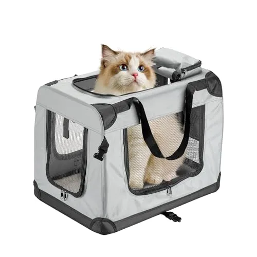 Fudajo Faltbare Transportbox für Hunde und Katzen, M - Hundeboxen für mittelgroße Haustiere, robust und leicht, mit Tragegriff und kuscheliger Decke - ideal für Reisen und Tierarztbesuche.