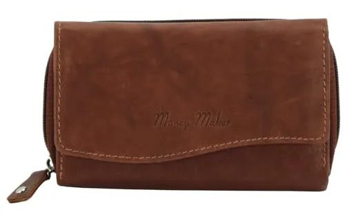 Money Maker Damen Leder Geldbörse mit RFID-Schutz - Braun - Damen-Geldbörse aus hochwertigem Echt-Leder mit RFID-Schutz, ideal für die sichere Aufbewahrung Ihrer Karten und Geldscheine. Praktisches und zeitloses Design.