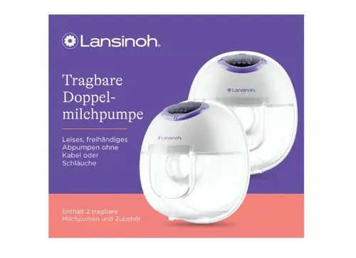 Lansinoh Tragbare Doppelmilchpumpe - Brustpumpen für freihändiges Abpumpen jederzeit und überall, kompakt und leise mit 4 Modi und 9 Saugstärkestufen für maximalen Komfort und Flexibilität.