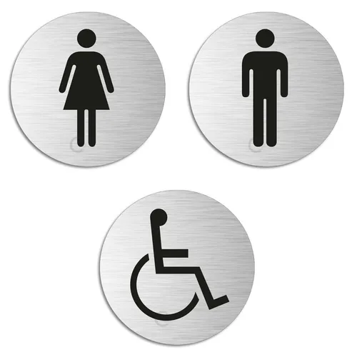 Schild WC Damen Herren Rollstuhl 3er Set Toilettenschilder Ø 75 mm Aluminium