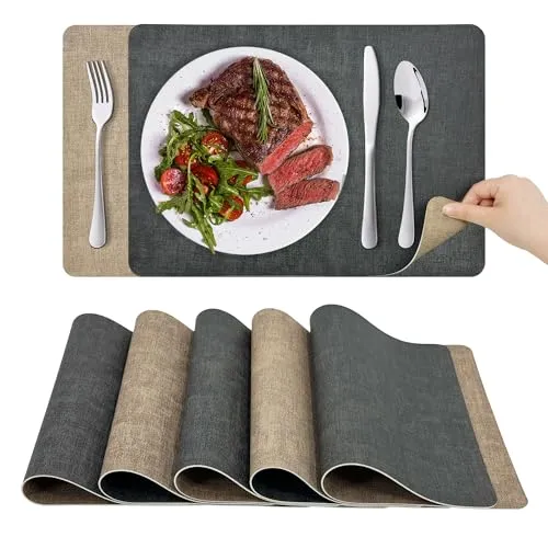 KitchenBoss Platzsets Abwaschbar Tischsets Abwaschbar: Platzdeckchen und Untersetzer 6er Set Hitzebeständig Tischset rutschfest Doppelseitigen Platzset