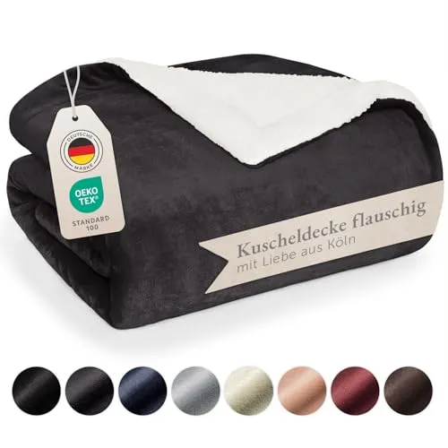 Blumtal Premium Sherpa Kuscheldecke 220x240 cm - Oeko-TEX zertifizierte Wohndecke, flauschig und ideal für gemütliche Abende im Freien, pflegeleicht und stilvoll für jedes Zuhause.