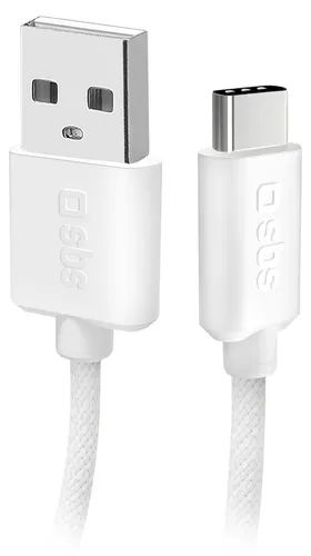 SBS USB-A - USB-C-Textilkabel mit Kabelhalter, 1,5 Meter Grau - Praktisches USB-A auf USB-C Kabel mit Kabelhalter, ideal für eine ordentliche Aufbewahrung. Perfekt für Datenübertragung und Aufladung, langlebig und flexibel im Einsatz.