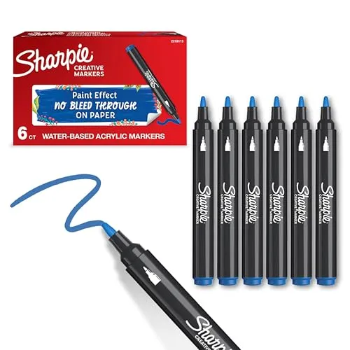 Sharpie Creative Marker Acryl-Farbstifte | Wasserbasierte Farbmarker mit Rundspitze | Bastel- & Künstlerbedarf | Blau | 6 Stück