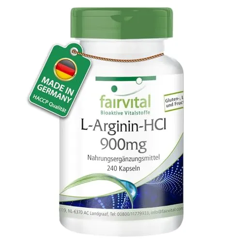 Fairvital | L-Arginin-HCl Kapseln 900mg - 240 Kapseln - HOCHDOSIERT - VEGAN