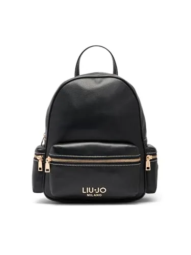 Liu Jo Evrim Damen Rucksack Schwarz BS26LJ23 AA6136 E1012 - Moderner Damenrucksack aus Kunstleder mit gehämmerter Optik, praktischen Reißverschlusstaschen und verstellbaren Trägern für optimalen Tragekomfort.