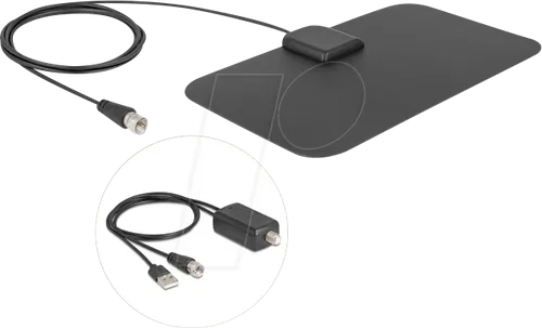 Delock DAB+ DVB-T2 Antenne - Aktive omnidirektionale Antenne für besten Empfang - Zimmerantenne mit 5 - 25 dB Verstärkung für optimalen Empfang von DAB+ und DVB-T2 HD. Einfache Klebemontage und ideal für digitale Rundfunk- und Fernsehsignale.