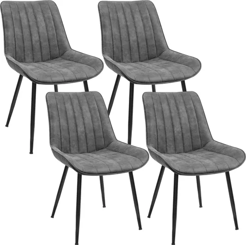 SONGMICS Polsterstuhl in Lederoptik (4 St) mit Metallbeinen - Stylischer Polsterstuhl in elegantem Grau, ideal für Küche und Esszimmer. Ergonomisches Design und komfortable Polsterung sorgen für entspannte Stunden. Robust und langlebig, mit verstellbaren Füßen für optimalen Stand.
