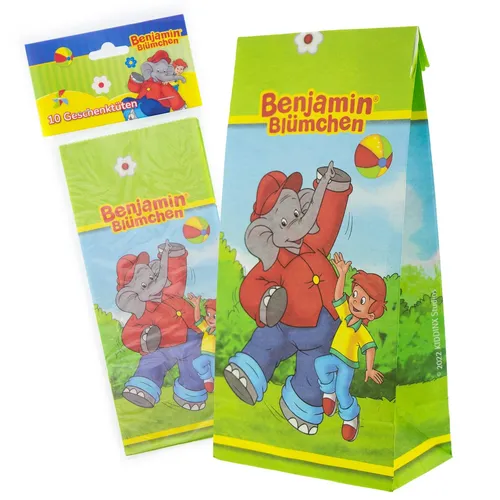 Benjamin Blümchen Party-Tüte Papier inkl. Sticker 10 Stk. für Kindergeburtstag