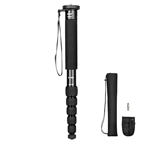Koolehaoda Einbeinstativ Kamera 6-Section Aluminium Monopod Kompaktes Tragbares Fotografie Unipod Stock, Max. Laden Sie 10kg, Faltmaß ist nur 38CM (schwarz)