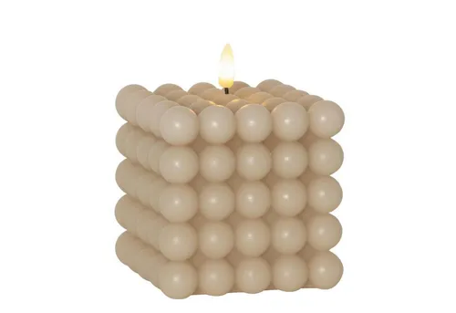 MARELIDA LED-Kerze Bubble Würfel Cube Kerze Echtwachs H: 12,5cm Timer creme (1-tlg)