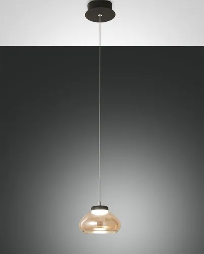 Fabas Luce Arabella Pendelleuchte LED 1x8W - Lampen mit 3-Stufen Touchdimmer und markantem geblasenem Glas in Amber. Hochwertige italienische Pendelleuchte mit 5 Jahren Garantie auf LEDs.