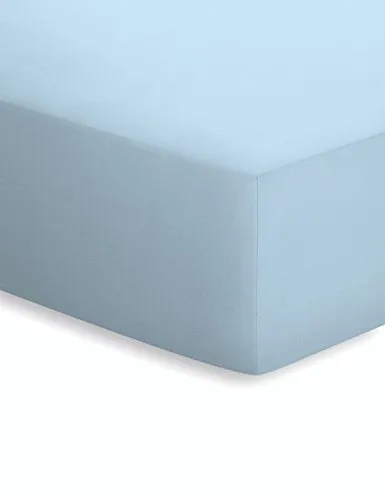 schlafgut Jersey-Elasthan Spannbetttuch - Aqua, 220 x 150 x 1 cm - Hochwertiges Spannbetttuch aus 95% gekämmter Baumwolle und 5% Elasthan, ideal für Matratzen bis 25 cm Höhe. Pflegeleicht und mit Öko-Tex 100 zertifiziert für ein gesundes Schlafklima.