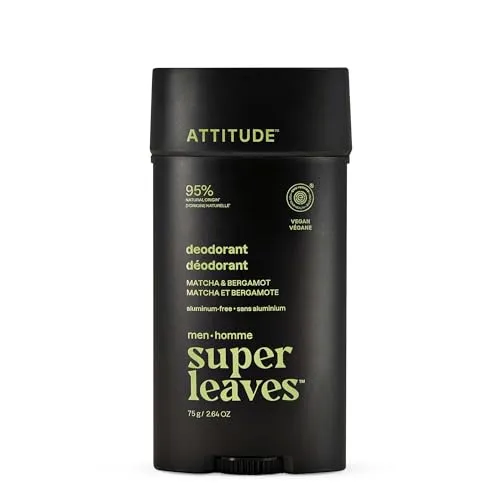 Produktbild ATTITUDE Deodorant für Herren, ohne Aluminium, 95% natürliche Inhaltsstoffe, EWG-zertifiziert, pflanzliche Geruchskontrolle, mit Bicarbonat, Matcha & Bergamotte 75 g