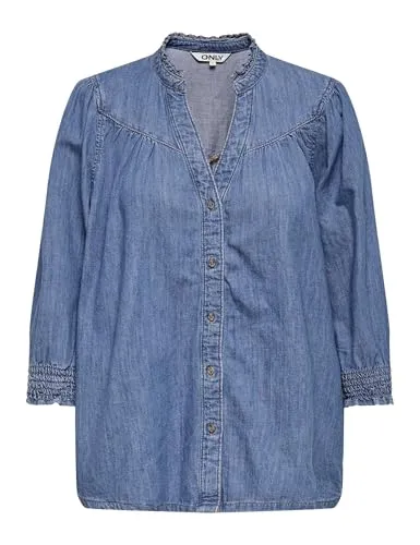 ONLY Jeans-Bluse in Blau - S - Modische Jeans-Bluse aus reiner Bio-Baumwolle mit V-Ausschnitt und Knopfleiste. Ideal für einen lässigen Look, bequem und vielseitig kombinierbar.