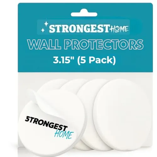 Strongest Home Wand- & Türgriffstopper, 8 cm, Set, 5 Stück, weißer Gummitürknopf, runde Wandschutzplatte. Leiser Wandschutz für Türgriff, Sicherheitstür, Stoßfänger, Wandschutz, Schalldämpfer