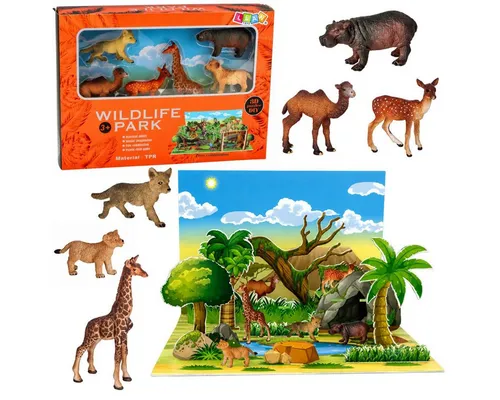 Wisam Lernspielzeug Set mit Wildtierfiguren: Fuchs, Giraffe, Nilpferd, Hirsch