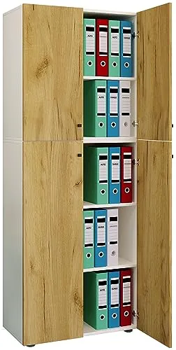 VCM Büroschrank Lona 5-Fach - Schränke für das Heimbüro - Moderner Aktenschrank mit 5 Fächern, ideal für 35 Ordner und bietet durch seine Drehtüren eine platzsparende Lösung für jedes Büro.