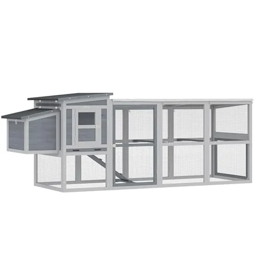 PawHut Hühnerstall für 3-4 Hühner – Geräumiges Hühnerhaus mit Auslauf - Geräumiger Hühnerstall mit 264x82x89 cm für 3-4 Hühner. Wetterfestes Design mit Asphaltdach und Oxford-Abdeckung sorgt für sicheren Schutz. Mühelose Reinigung dank herausziehbarer Schublade und praktischen Zugangstüren.