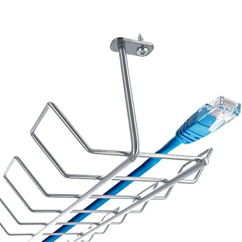 KADAX Kabelkanal waagerecht aus Stahl, 72,5 x 16,5 x 8,7 cm, Kabelabdeckung, schraubbarer Kabelhalter, Untertisch Kabelmanagement, Kabelkorb, Kabelgitter (Silber)