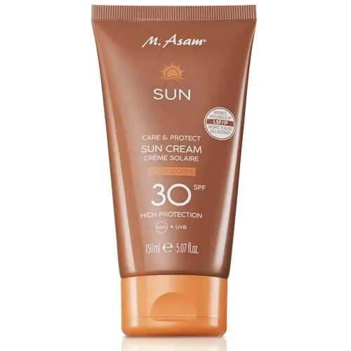 M. Asam SUN Care & Protect Körper Sonnencreme LSF 30 (150 ml) – mit sofortigem Schutz vor UV-Strahlung, pflegt Haut mit Sheabutter & Vitamin E, wasserfeste, nicht klebende Textur, vegan & wasserfest