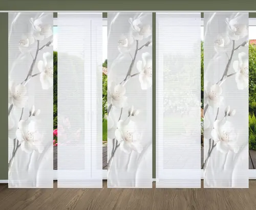 HOME in green Schiebegardine LAIRA, Paneelwagen (5 St) - Gardinen in Bambusoptik, halbtransparent und pflegeleicht, ideal für Sichtschutz und Raumteilung, höhenverstellbar für flexible Nutzung.