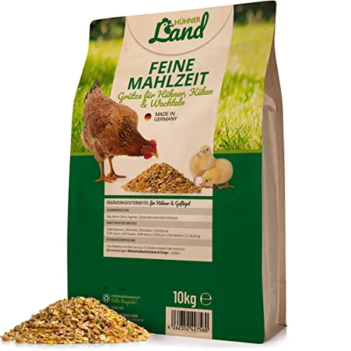 HÜHNER Land Hühnerfutter - Feine Mahlzeit 10kg - Ergänzungsfuttermittel für Hühner und Wachteln, hochwertig aus Deutschland, sorgt für gesunde und kräftige Tiere in der Geflügelhaltung.