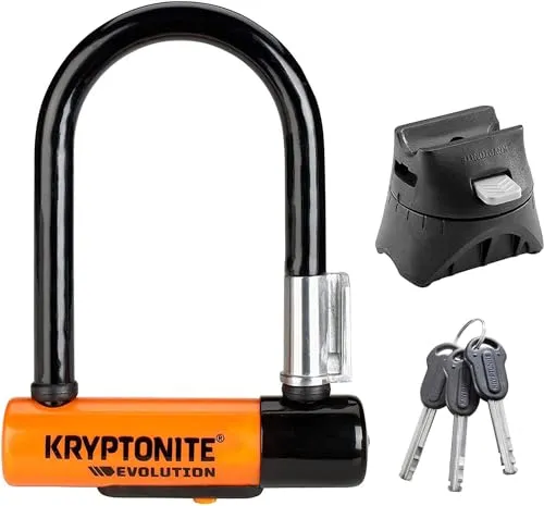 Kryptonite Evolution Mini-5 Bügelschloss - Sicherheitsgrad 7/10, robustes Anti-Diebstahl Fahrradschloss mit Transporthalterung, und 3 Schlüsseln - 8,3 x 14 cm, Orange