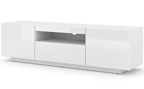 BIM Furniture Homlando Lowboard TV Schrank Aura 150 cm Hängend oder Stehen universal Unterschrank Fernsehschrank TV Board Sideboard HiFi-Tisch Hängender Schrank (Weißer Glanz ohne LED)