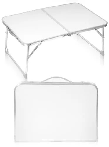 MalTec Campingtisch Klapptisch im Koffer 60x40x25 Weiss Fischen Gartentisch aus Alu und MDF für Picknick