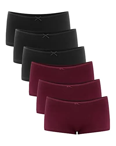 Libella® Unterhosen Panties Boxershorts Damen Unterwäsche Frauen Boyshorts Baumwolle 6er Pack 3901 Schwarz Rot L
