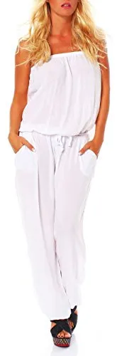 malito Damen Jumpsuit mit Carmen Ausschnitt und Leo-Print - Stylischer Jumpsuit mit femininem Carmen-Ausschnitt, ideal für warme Tage. Der luftige Stoff sorgt für hohen Tragekomfort und passt sich perfekt deiner Figur an – ideal für Freizeit und Urlaub.