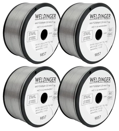 WELDINGER Fülldraht D100 0,8 mm 0,9 kg (MIG/MAG) - 4 Rollen selbstschützender WELDINGER Fülldraht für MIG/MAG-Schweißen, ideal für un- und niedrig legierte Stähle. Hohe Qualität und günstiger Preis für exzellente Schweißergebnisse.