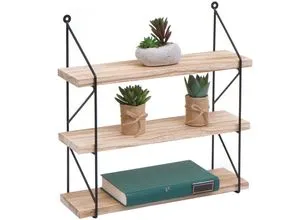 MCW Wandregal - Braun, Holz, 40x40x13 cm - Regal im Industriedesign mit drei Regalböden aus massivem Paulownia-Holz und stabilem Eisen-Gestell. Ideal für stilvolle Wandmontage und praktische Aufbewahrung.